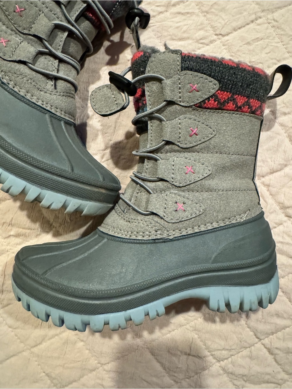 Kids Waterproof Snow Boots - Gray with Pink Accents